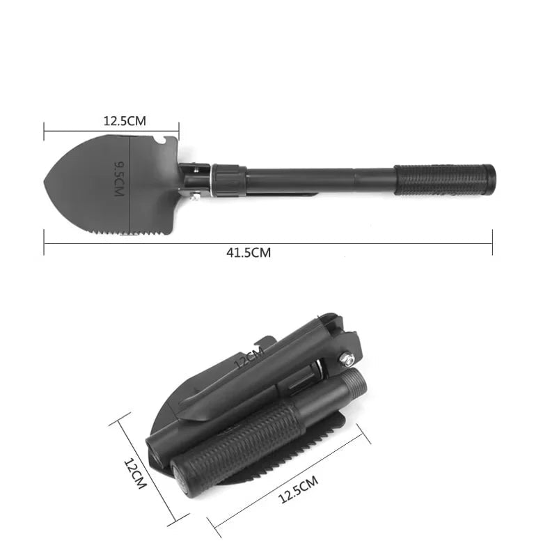 Foldable Portable Truck Mounted Engineer Shovel Camping Tent Outdoor Shovel Self-Defense Survival Tool Compass Storage Bag