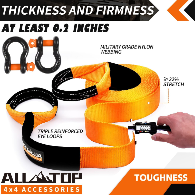 Heavy Duty Tow Strap Recovery Kit: 3 Inch X 20Ft (35,000Lbs) 100% Nylon and 22% Elongation Snatch Strap + 3/4 Heavy Duty D Ring Shackles (2Pcs) + Storage Bag
