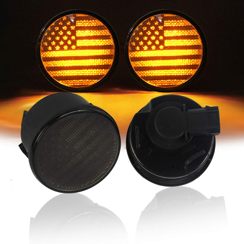 American Flag Turn Lights Smoked Amber LED Indicator Blinker for Jeep Wrangler JK & Unlimited 2007-2018 - US Flag