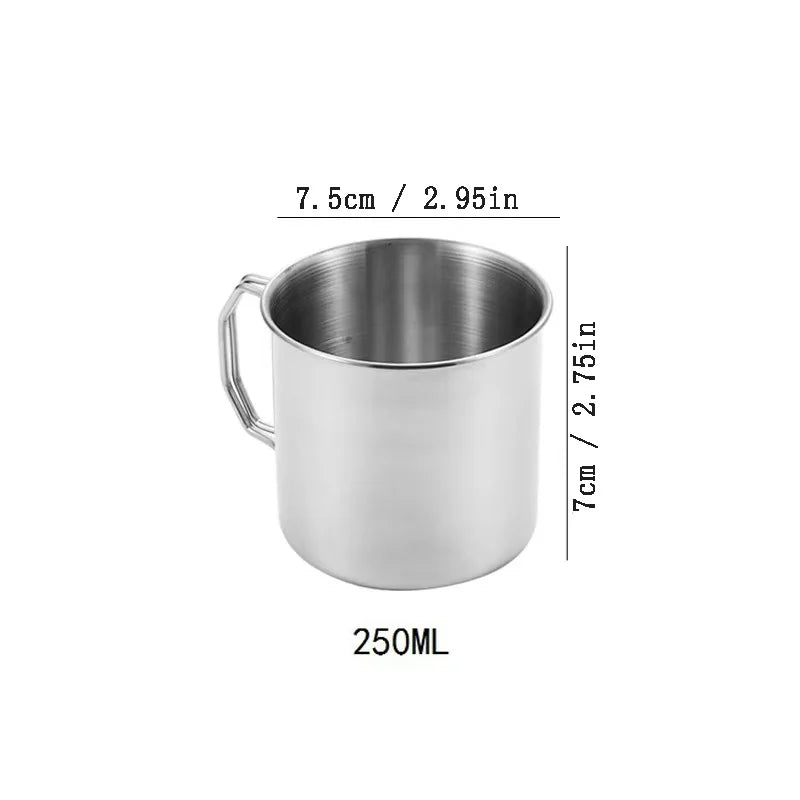 Stainless Steel Camping Cup 250/350/500Ml Portable Carabiner Cups Outdoor Water Cup Mug with Foldable Handle Kitchen Drinkware