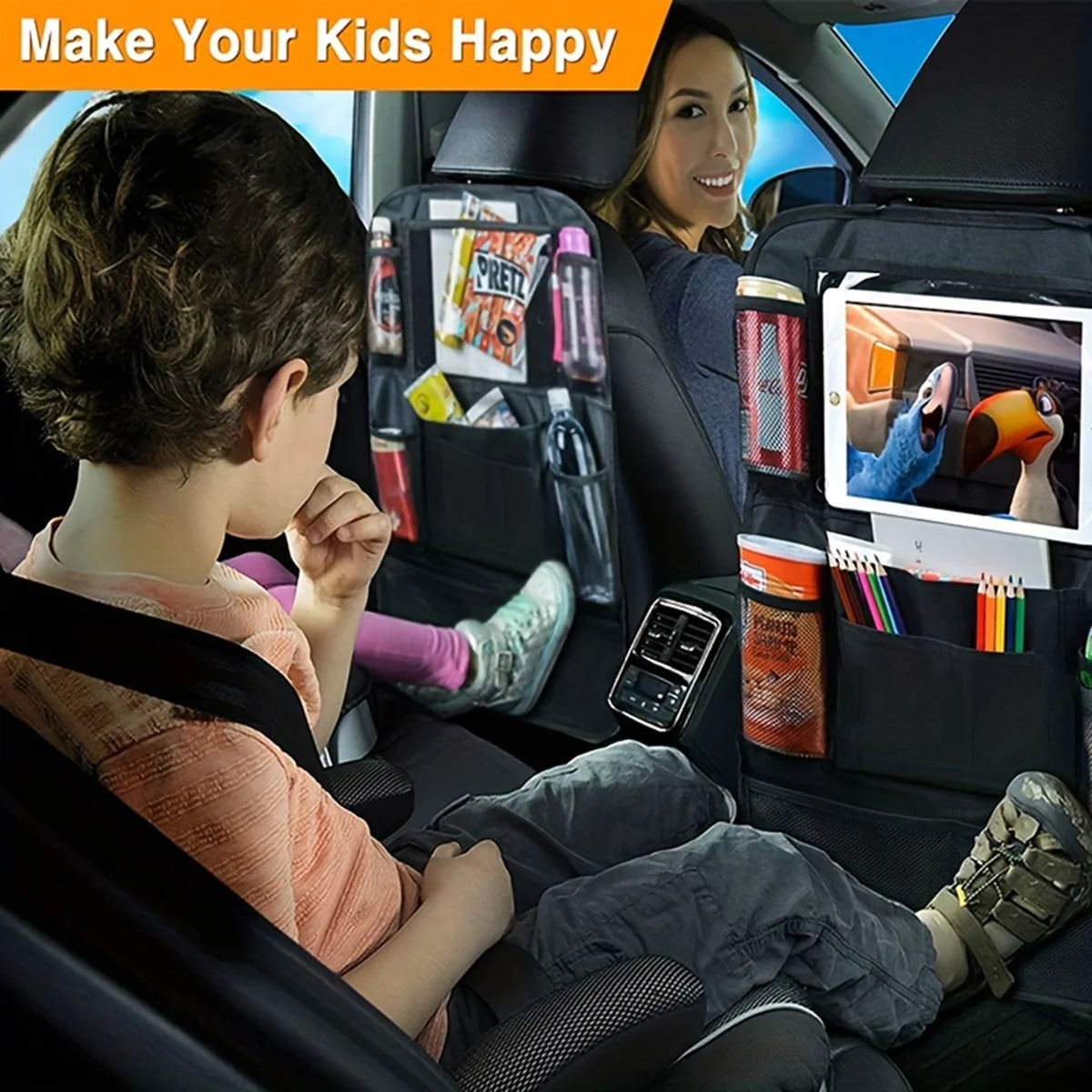 1 Pack Car Seat Organizer,Waterproof Car Storage Back Seat Organizer, 10 Storage Pockets Car Organizers, Heavy Duty Stain Resistant Kick Mats for Kids Truck,Interior,Vehicle