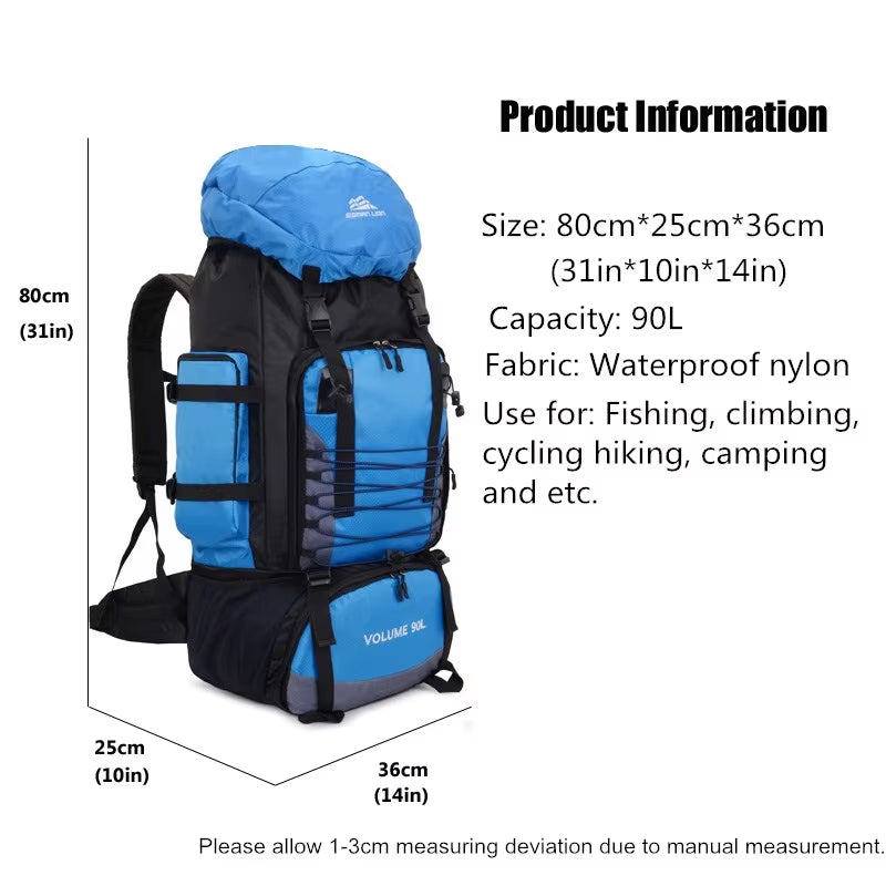 90L Large Capacity Outdoor Backpack Waterproof Mountaineering Camping Trekking Hiking Backpack Rucksack Travel Sport Blaso Bag