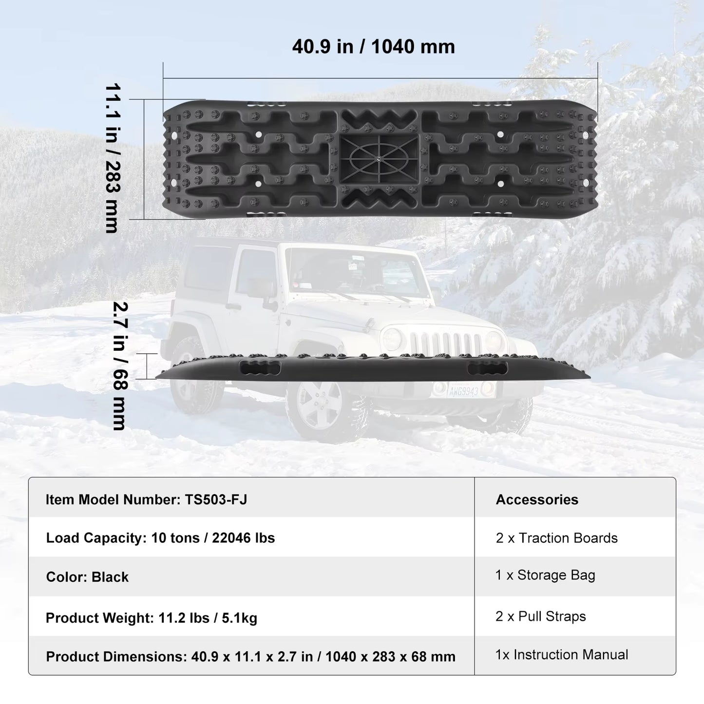 10 TON Traction Boards with PP Material Recovery Boards for Off-Road Vehicle Car Pickup SUV RV Pair Tire Traction Mats