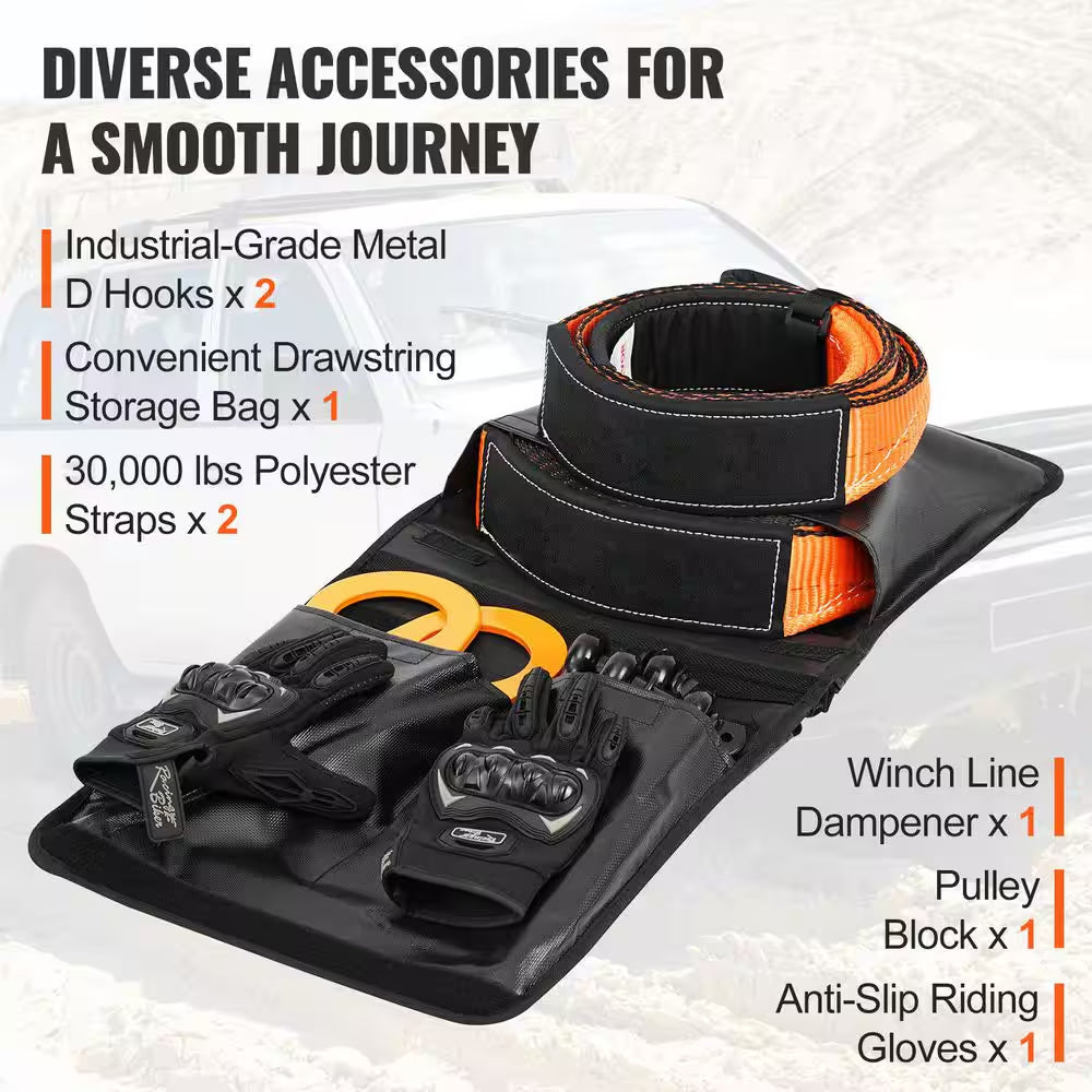 Off-Road Recovery Kit, 30000 Lbs. Tow Straps, 44092 Lbs. D-Ring Shackles, 3 In. X 30 Ft., Heavy Duty Winch Recovery Kit