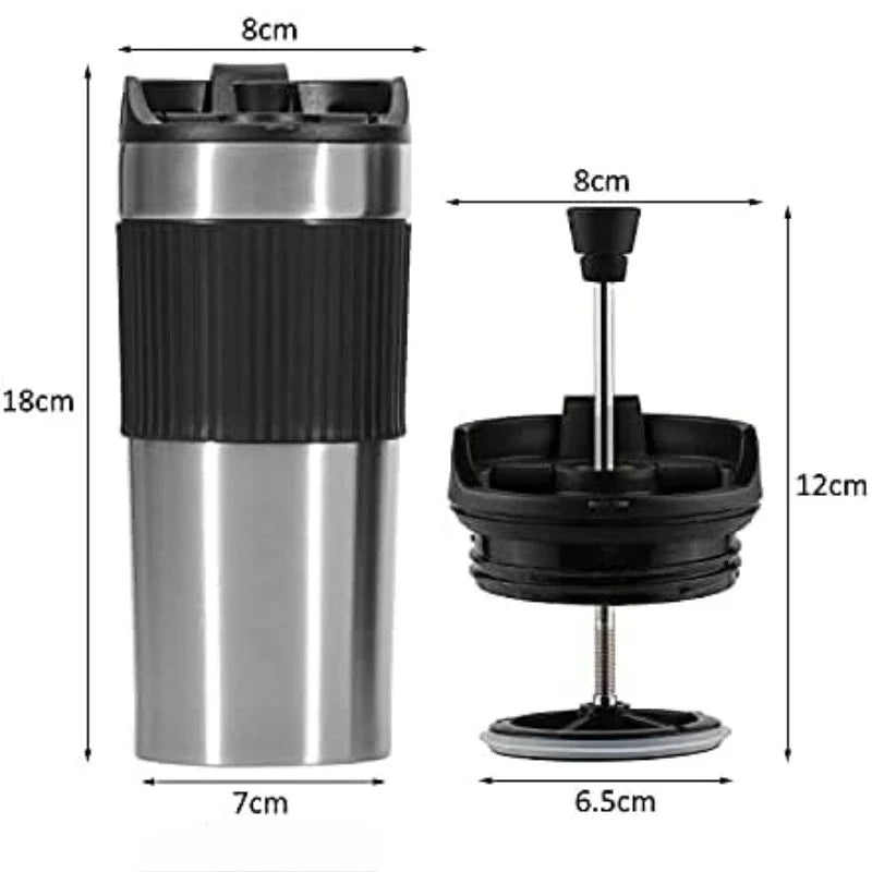 Portable Coffee Maker French Press Insulated Mug with Double Walled Insulated Vacuum Coffee Tea Thermos Mug for Travel Outdoor