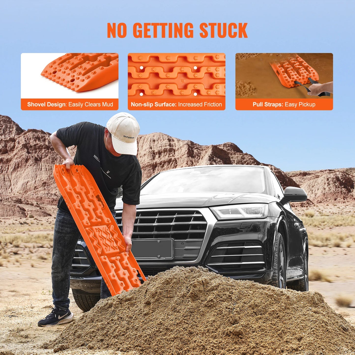 10 TON Traction Boards with PP Material Recovery Boards for Off-Road Vehicle Car Pickup SUV RV Pair Tire Traction Mats