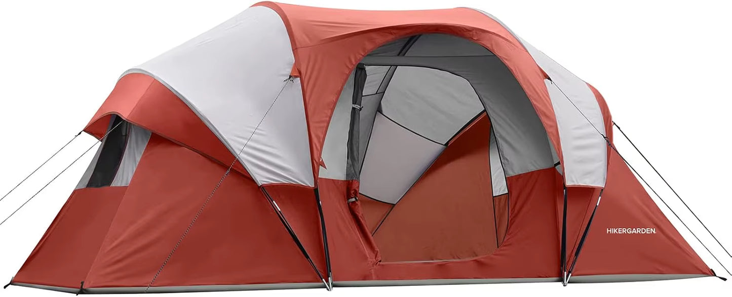 HIKERGARDEN 10 Person Camping Tent - Portable Easy Set up Family Tent for Camp, Windproof Fabric Dome Tent Outdoor for Hiking