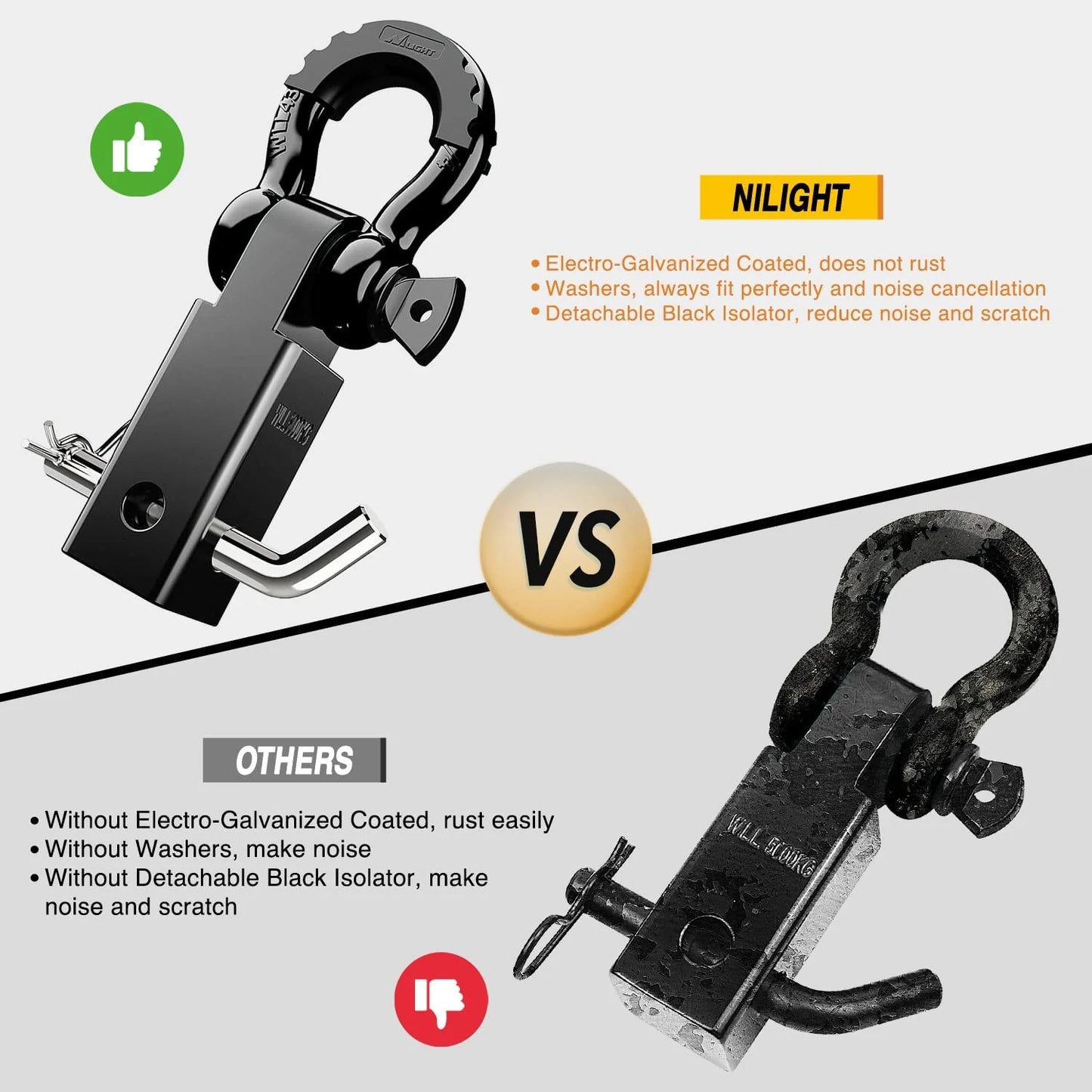 Shackle Hitch Receiver 2Inch 45000 Lbs Breaking Strength 3/4" D Ring Shackle W/Trailer Hitch Pin Heavy Duty Solid Recovery Towing Kit for Trucks Jeeps Off-Road