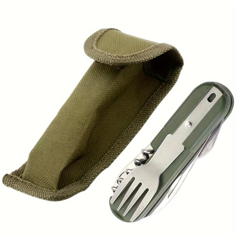 Stainless Steel 7-In-1 Multifunctional Tableware Set for Outdoor Activities - Perfect for Picnics, Camping, Hiking, and Travel