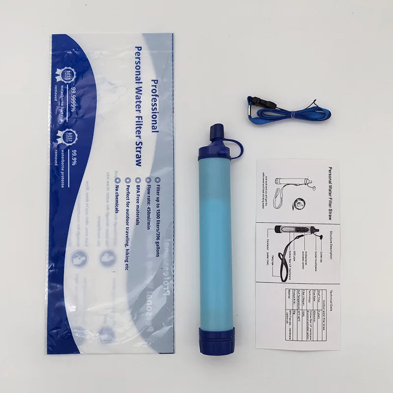 1Pc Outdoor Water Filter, Personal Straw Water Filtration System, Emergency Survival Water Purifier for Camping Hiking Climbing