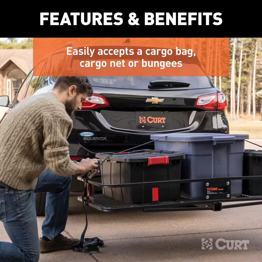 500 Lbs. Capacity 60 In. X 24 In. Black Steel Basket Hitch Cargo Carrier (Folding 2 In. Shank) and Vinyl Bag Combo Kit
