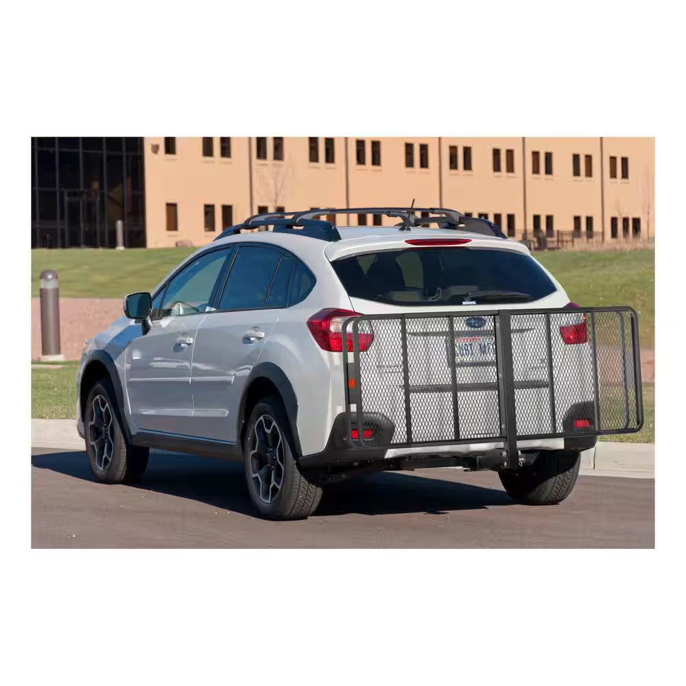 500 Lbs. Capacity 60 In. X 24 In. Black Steel Basket Hitch Cargo Carrier (Folding 2 In. Shank) and Vinyl Bag Combo Kit