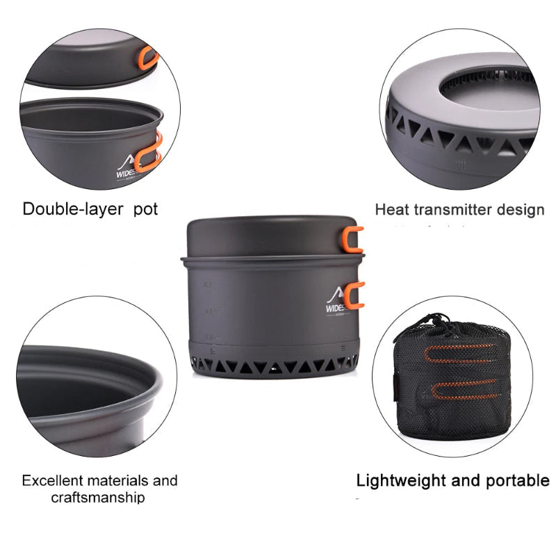 Camping 1.3L 2.3L Cookware Outdoor Cooking Set Heat Cooker Travel Tableware Pot Kettle Tourist Kitchen Utensil Equipment