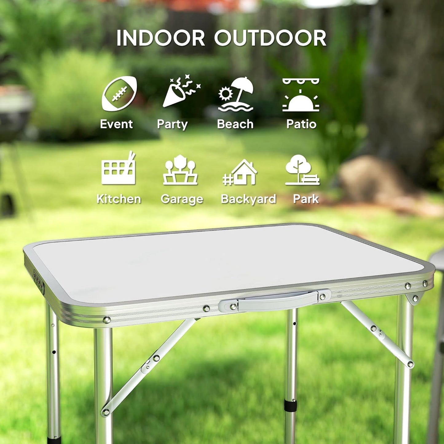 23" Folding Camping Table with Height Adjustability, Lightweight Portable Table with Carry Handle, Outdoor Folding Table Camping Accessories