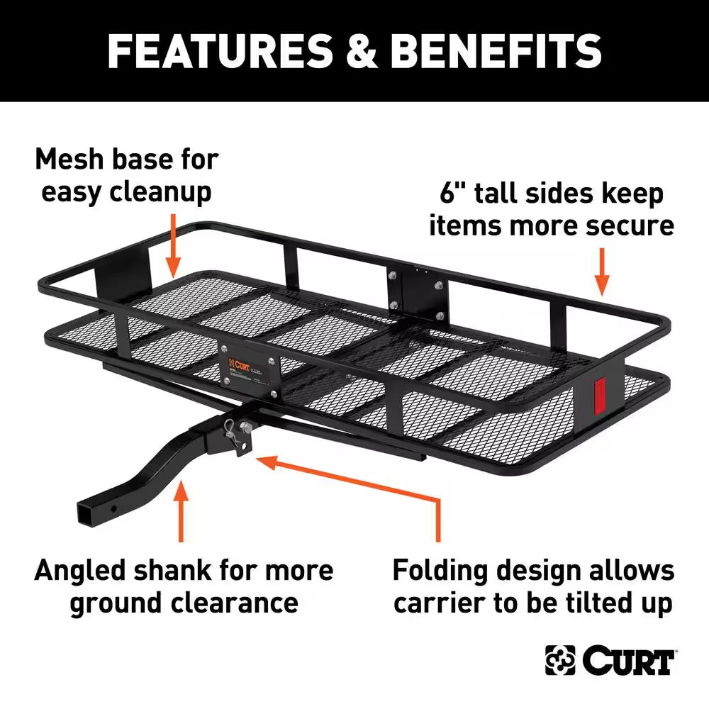 500 Lbs. Capacity 60 In. X 24 In. Black Steel Basket Hitch Cargo Carrier (Folding 2 In. Shank) and Vinyl Bag Combo Kit