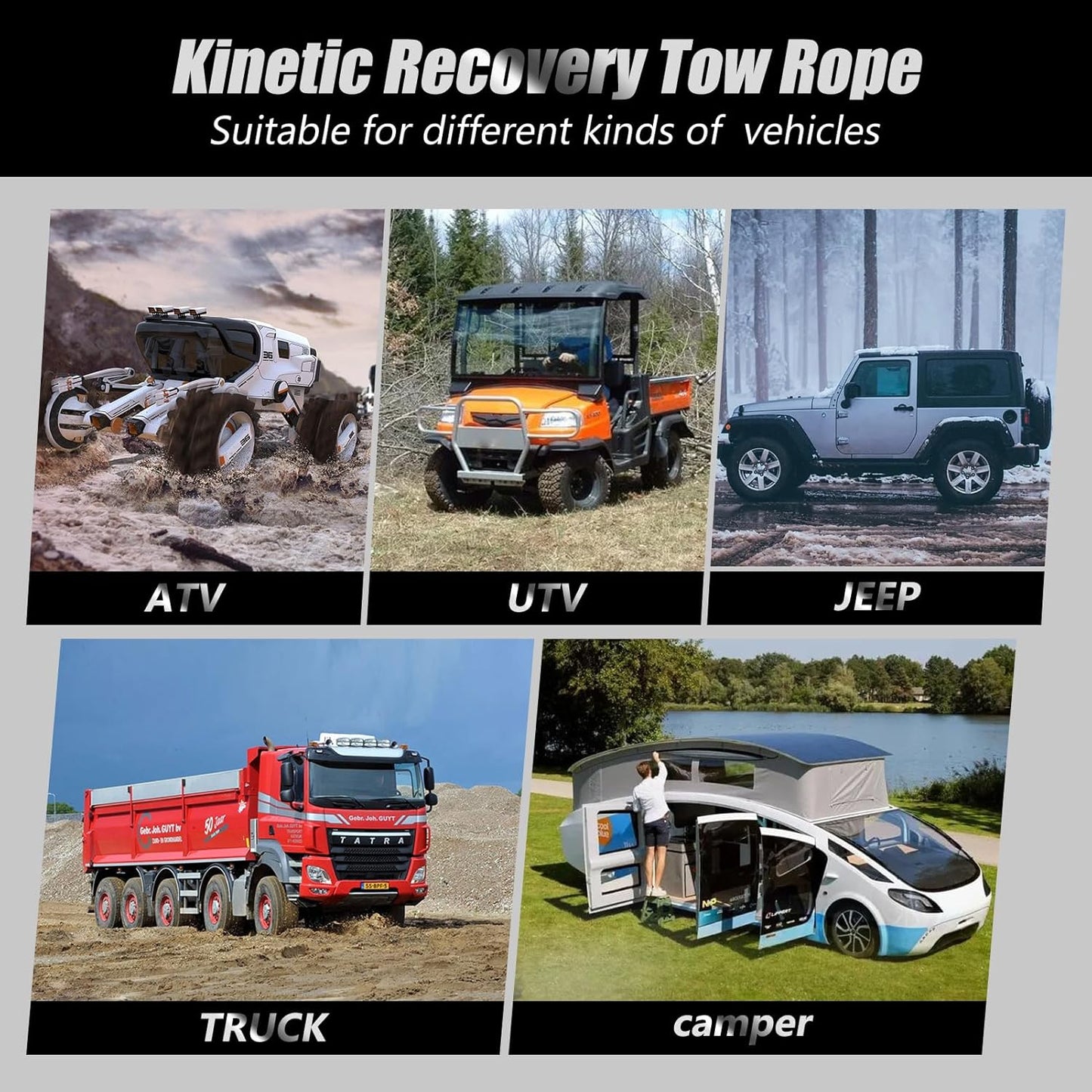 1-1/8'' X 30Ft Kinetic Recovery Rope, 40980Lbs Tow Strap Heavy Duty with 2 Soft Shackles, Offroad Recovery Kit Towing Strap for Trucks, Jeep, Vehicle, UTV, ATV, SUV