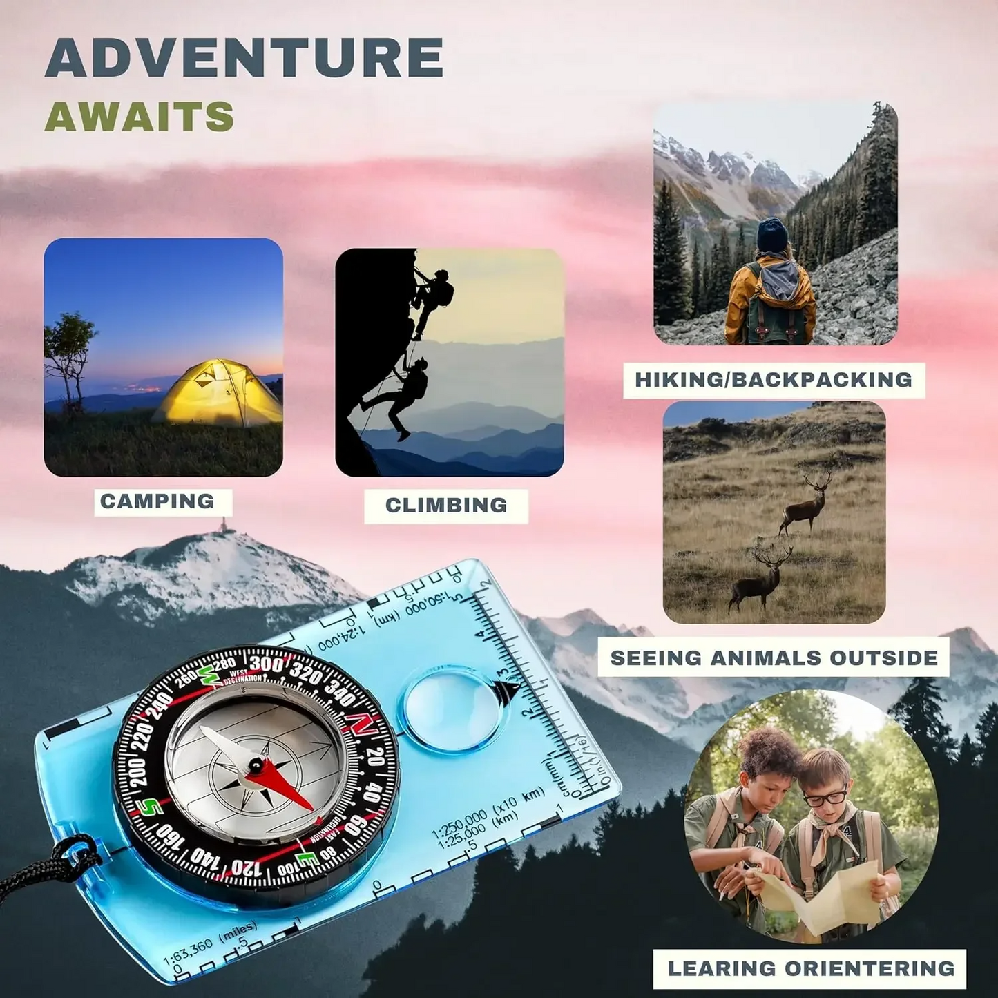 1Pc/2Pcs Hiking Backpack Directional Compass Outdoor Waterproof Professional Camping Compass Best Survival Gift for Map Reading