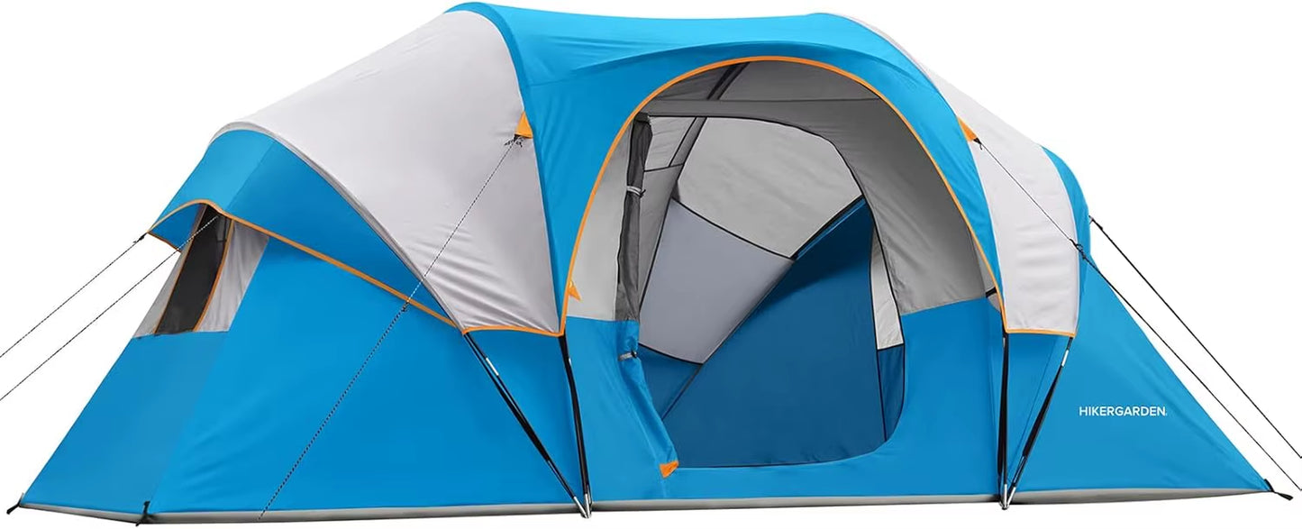 HIKERGARDEN 10 Person Camping Tent - Portable Easy Set up Family Tent for Camp, Windproof Fabric Dome Tent Outdoor for Hiking