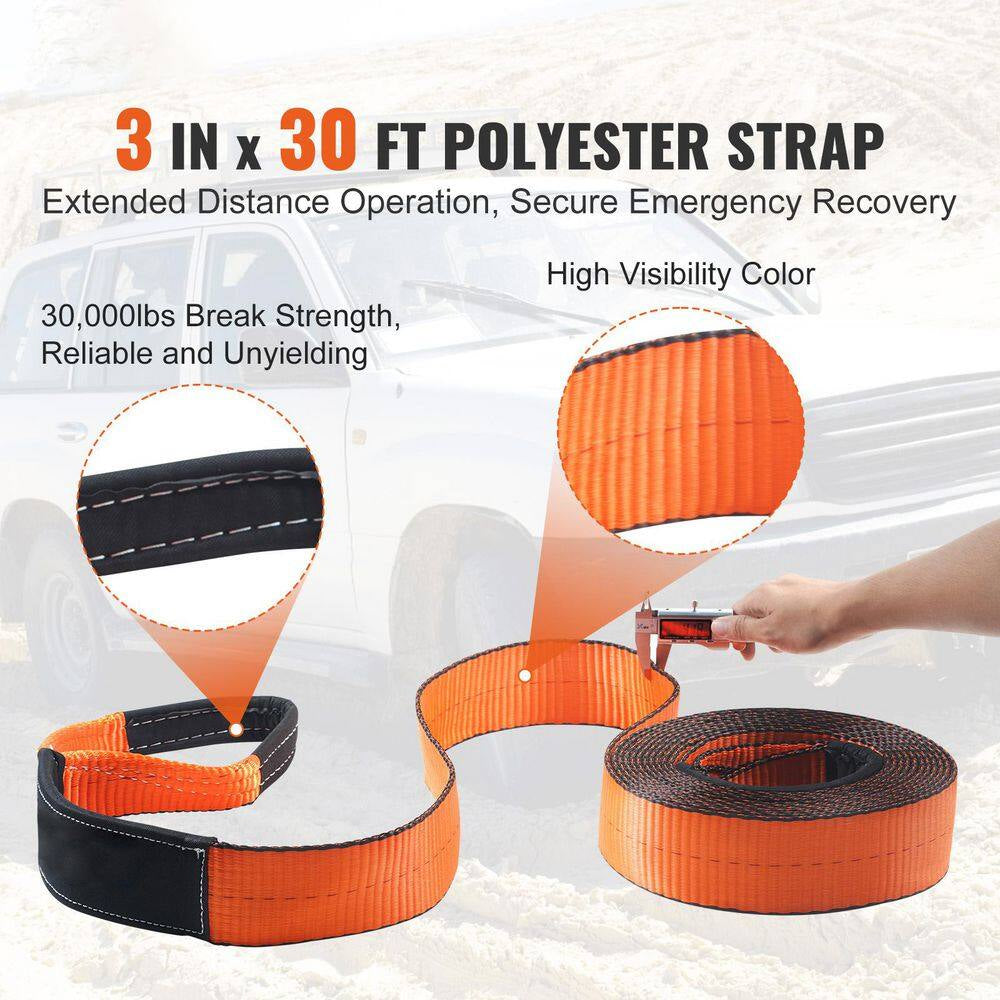 Off-Road Recovery Kit, 30000 Lbs. Tow Straps, 44092 Lbs. D-Ring Shackles, 3 In. X 30 Ft., Heavy Duty Winch Recovery Kit