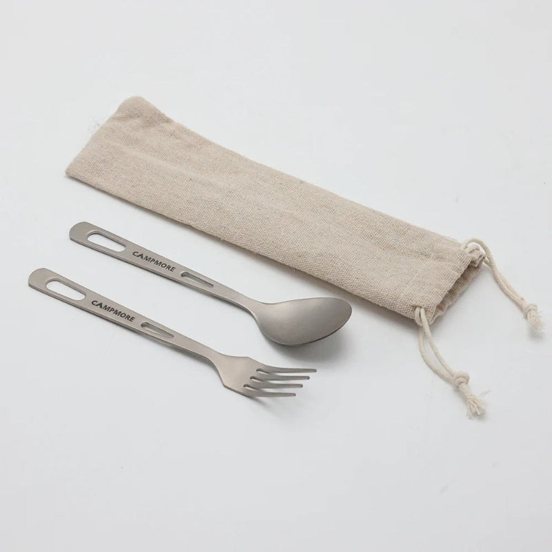 Titanium Tableware Ultralight Outdoor Portable Knife Fork Spoon Cutlery Camping Equipment Family Hiking Travel Flatware Set