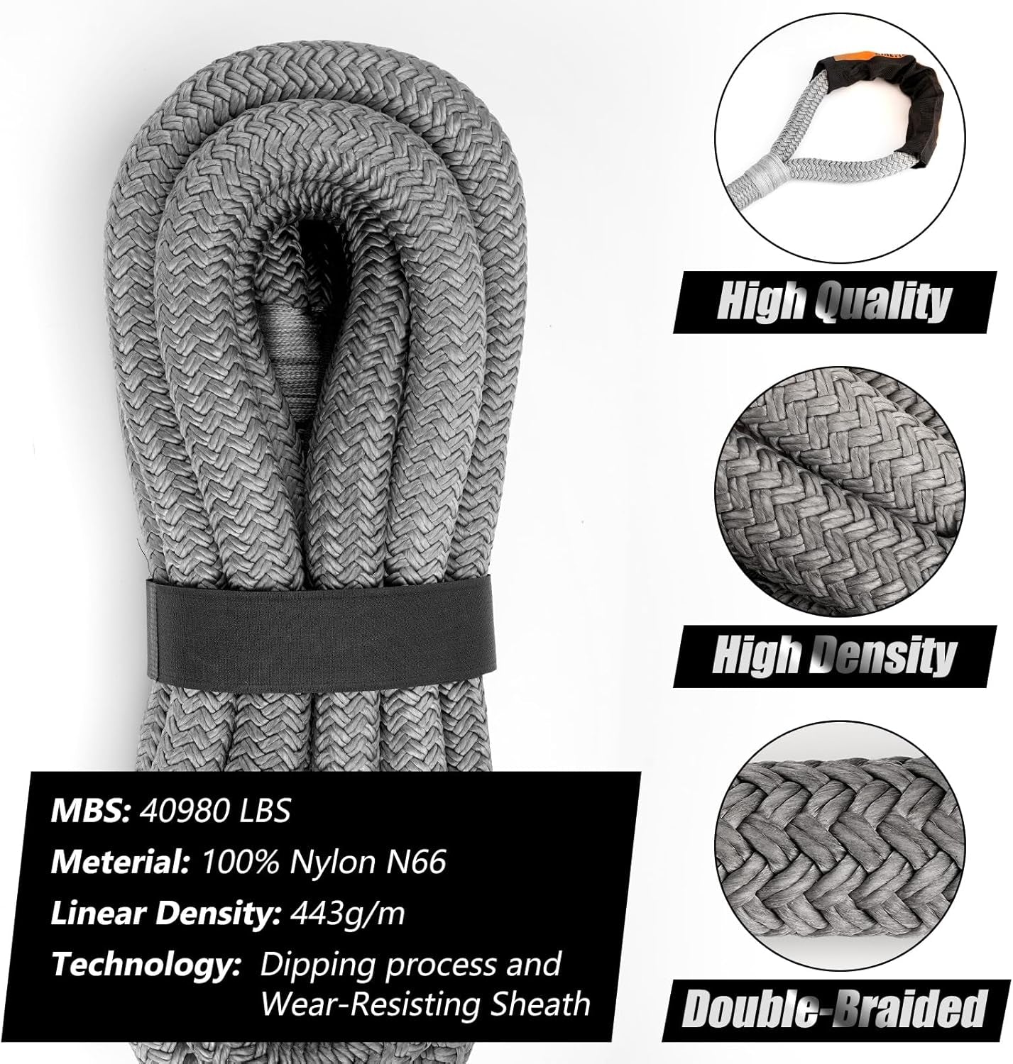1-1/8'' X 30Ft Kinetic Recovery Rope, 40980Lbs Tow Strap Heavy Duty with 2 Soft Shackles, Offroad Recovery Kit Towing Strap for Trucks, Jeep, Vehicle, UTV, ATV, SUV