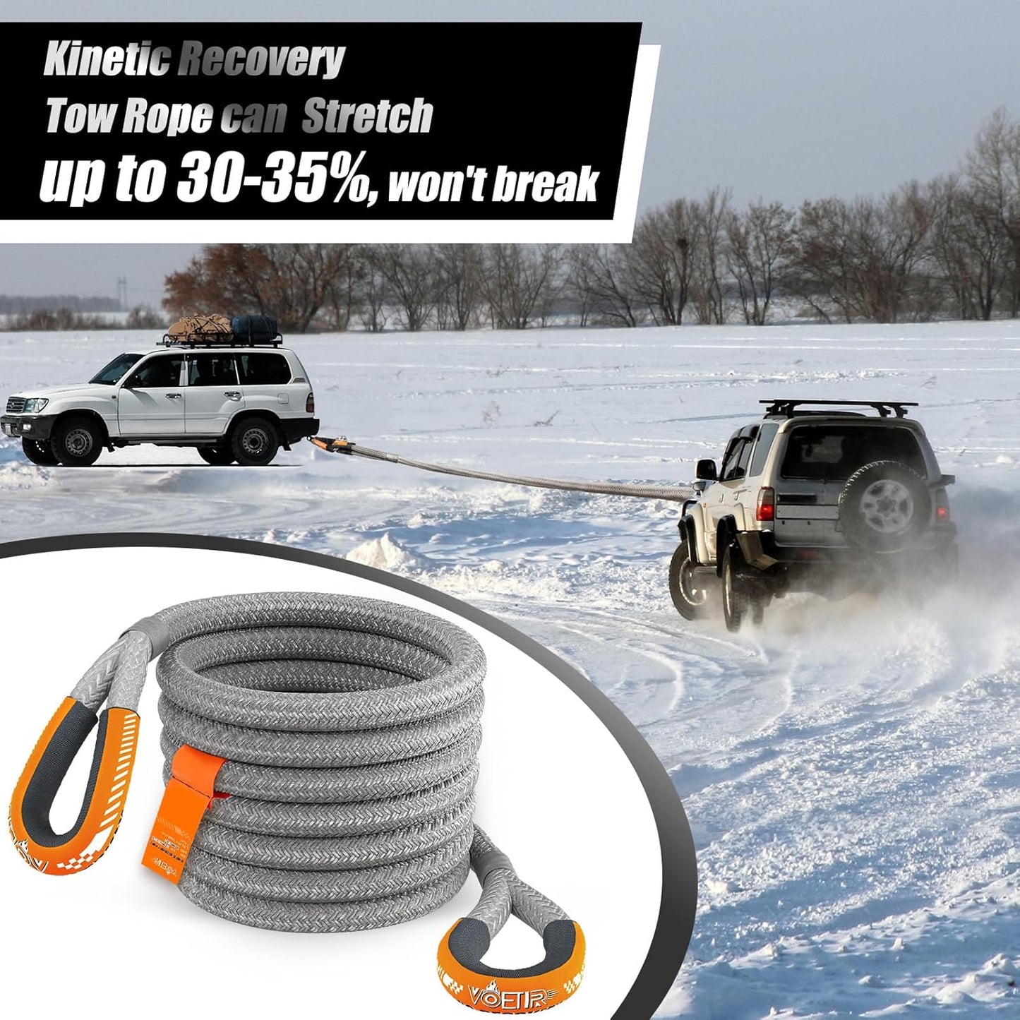 1-1/8'' X 30Ft Kinetic Recovery Rope, 40980Lbs Tow Strap Heavy Duty with 2 Soft Shackles, Offroad Recovery Kit Towing Strap for Trucks, Jeep, Vehicle, UTV, ATV, SUV