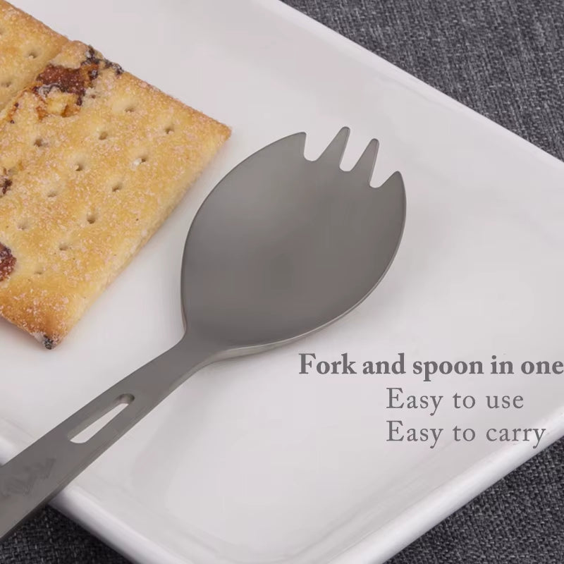 Tito Ice Flower Surface Outdoor Spork Titanium Camping Flatware Pure Titanium Spoon Fork with Bottle Opener Travel Backpacking