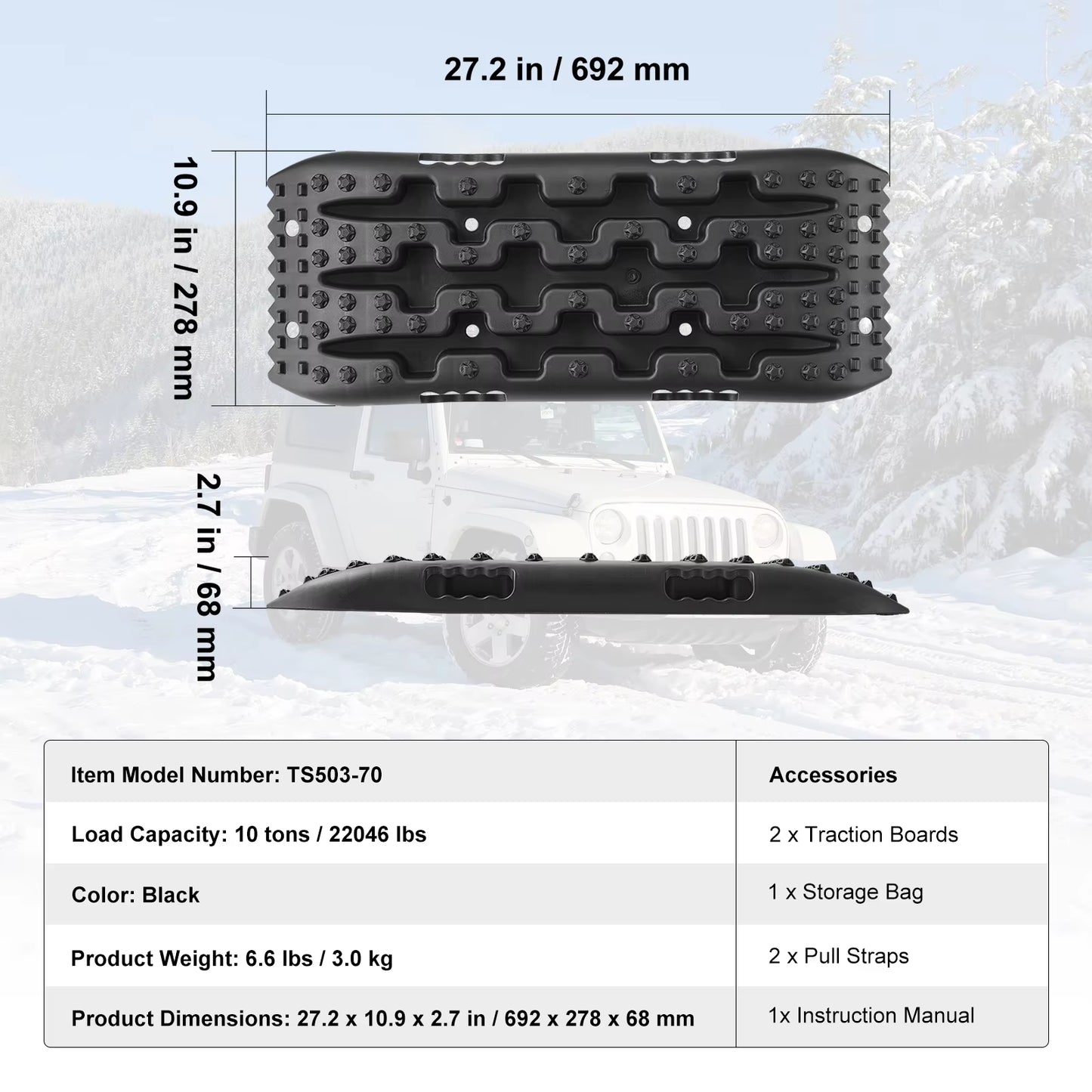 10 TON Traction Boards with PP Material Recovery Boards for Off-Road Vehicle Car Pickup SUV RV Pair Tire Traction Mats