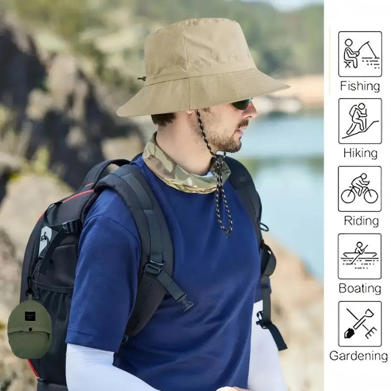 Summer Sun Protection Waterproof Fisherman Hat Bucket Camping Hiking Mountaineering Cap with Storage Bag Anti-Uv Sun