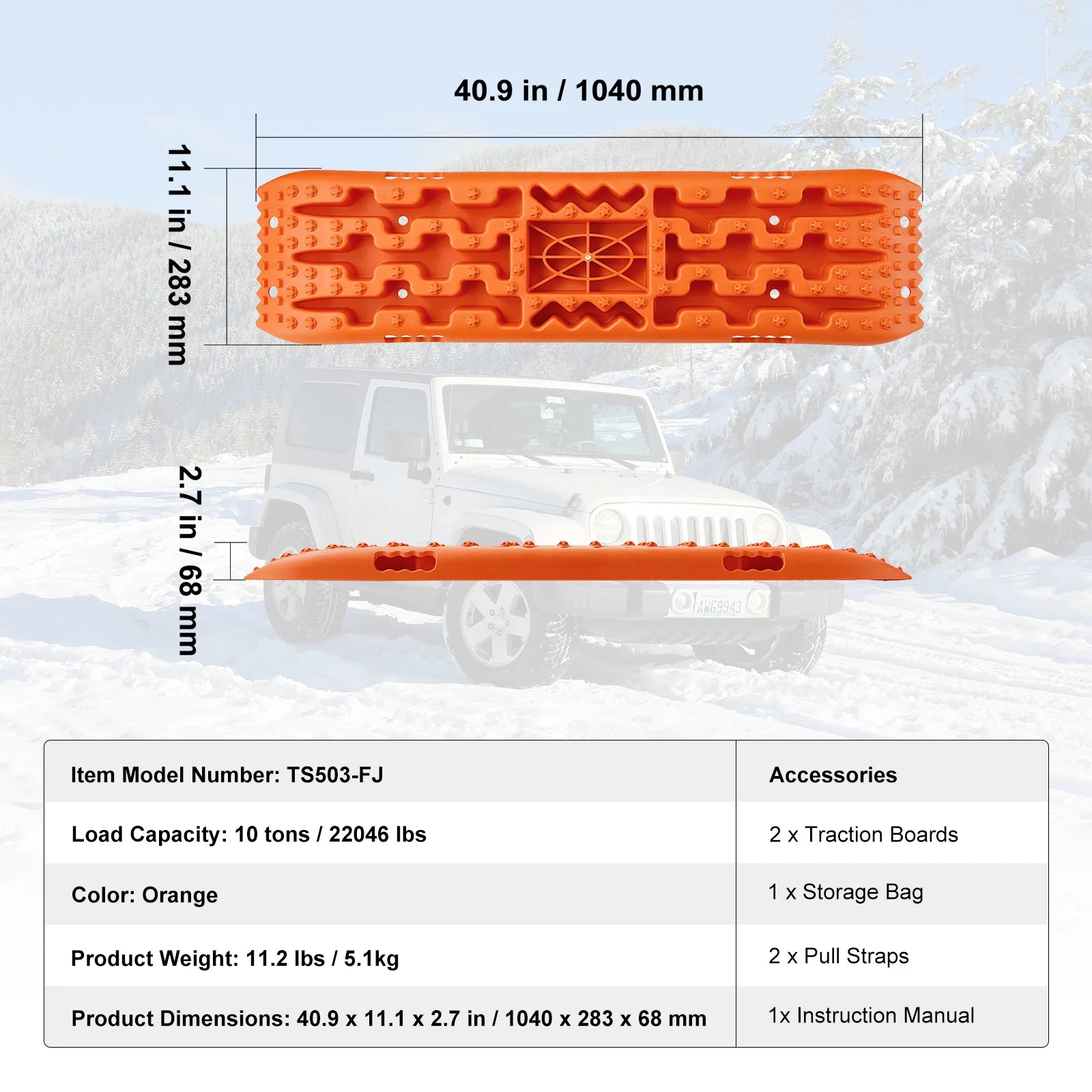 10 TON Traction Boards with PP Material Recovery Boards for Off-Road Vehicle Car Pickup SUV RV Pair Tire Traction Mats