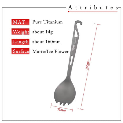 Tito Ice Flower Surface Outdoor Spork Titanium Camping Flatware Pure Titanium Spoon Fork with Bottle Opener Travel Backpacking