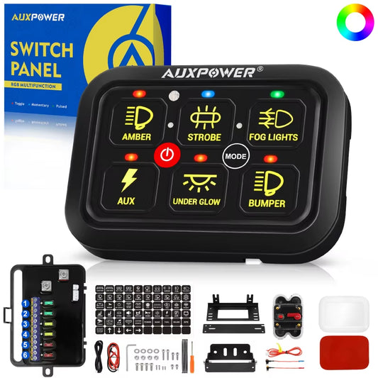 RGB 6 Gang Switch Panel 12V 24V LED Background Light On-Off Switch Controller for Car ATV Boat (Without App)