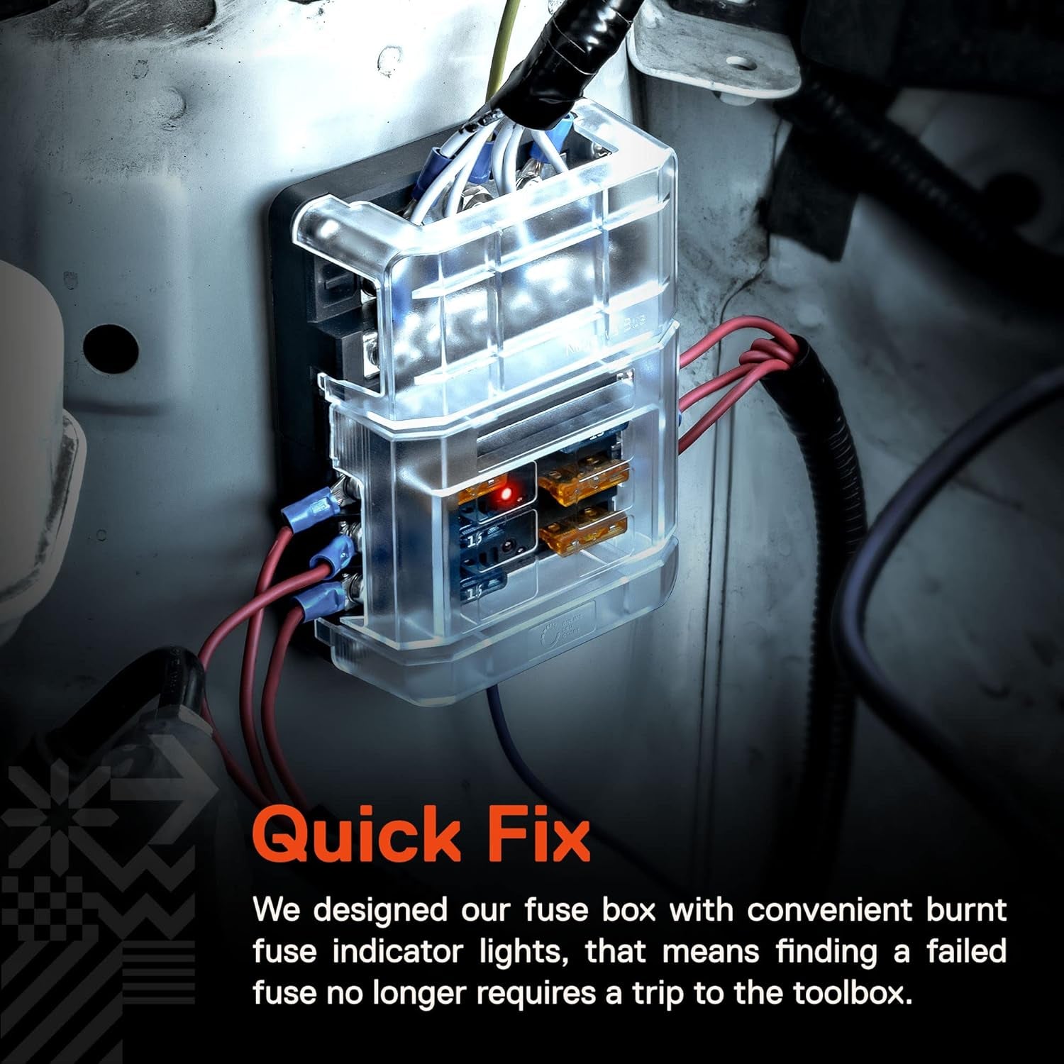 True Mods 6 Way Fuse Box with 12 Ground Negative Busbar for Automotive [12V - 32V DC] [100 Amp Max] [Modular Design] [ATC/ATO Fuses] [LED Indicator] Auto Marine Ground Fuse Block