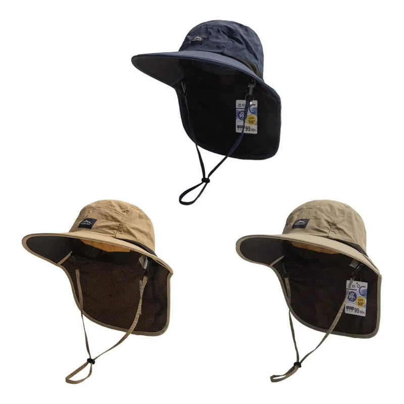 Unisex Summer Wide Brim Waterproof and Quick-Drying with Hat Panama Uv Fisherman Caps Mesh Breathable Neck Protection