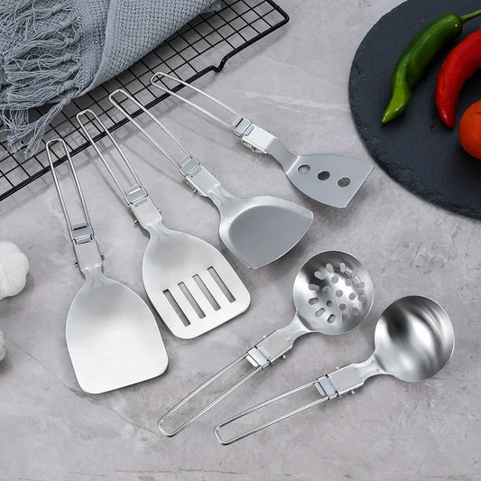 304 Stainless Steel Outdoor Portable Folding Kitchenware Outdoor Multifunctional Camping Cookware Picnic Shovel Spoon