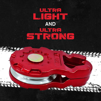 Gearamerica Ultra Snatch Block Pulley Black, 20T Mbs, Aluminum Winch Pulley for Synthetic Rope & Soft Shackles, Snatch Rigging Block for Off-Road Use - 20 Ton, Red