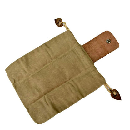 Waxed Canvas Foraging Pouch Collapsible Leather Outdoor Waist Belt Pocket with Drawstring for Hiking Beachcombing
