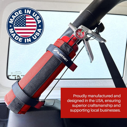 - 2.5 Lb Roll Bar Fire Extinguisher Mount for Vehicle Holder, Adjustable Fire Extinguisher Holder Mount, US Made Universal Vehicle Fire Extinguisher Holder Fits All Roll Bars (Red)