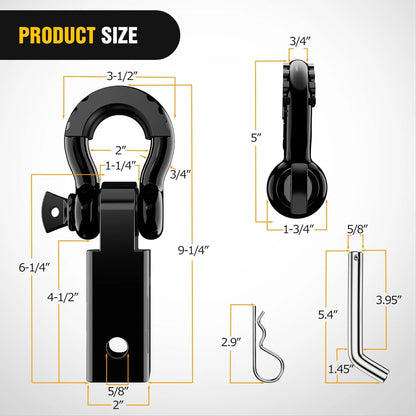 Shackle Hitch Receiver 2Inch 45000 Lbs Breaking Strength 3/4" D Ring Shackle W/Trailer Hitch Pin Heavy Duty Solid Recovery Towing Kit for Trucks Jeeps Off-Road