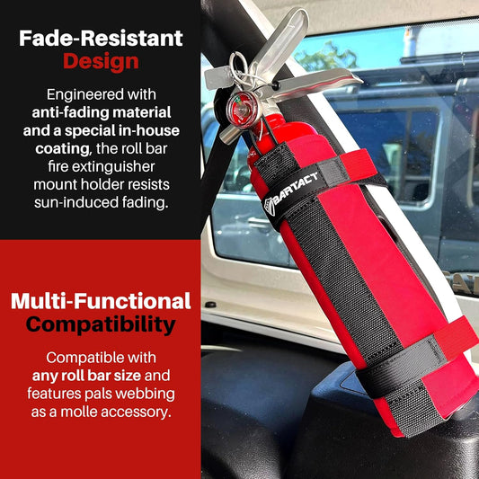 - 2.5 Lb Roll Bar Fire Extinguisher Mount for Vehicle Holder, Adjustable Fire Extinguisher Holder Mount, US Made Universal Vehicle Fire Extinguisher Holder Fits All Roll Bars (Red)
