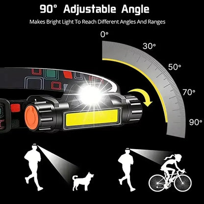 LED Headlamp USB Rechargeable Flashlight Headlight Outdoor Camping High Power LED Waterproof Adjustable Headlamp Fishing Hiking