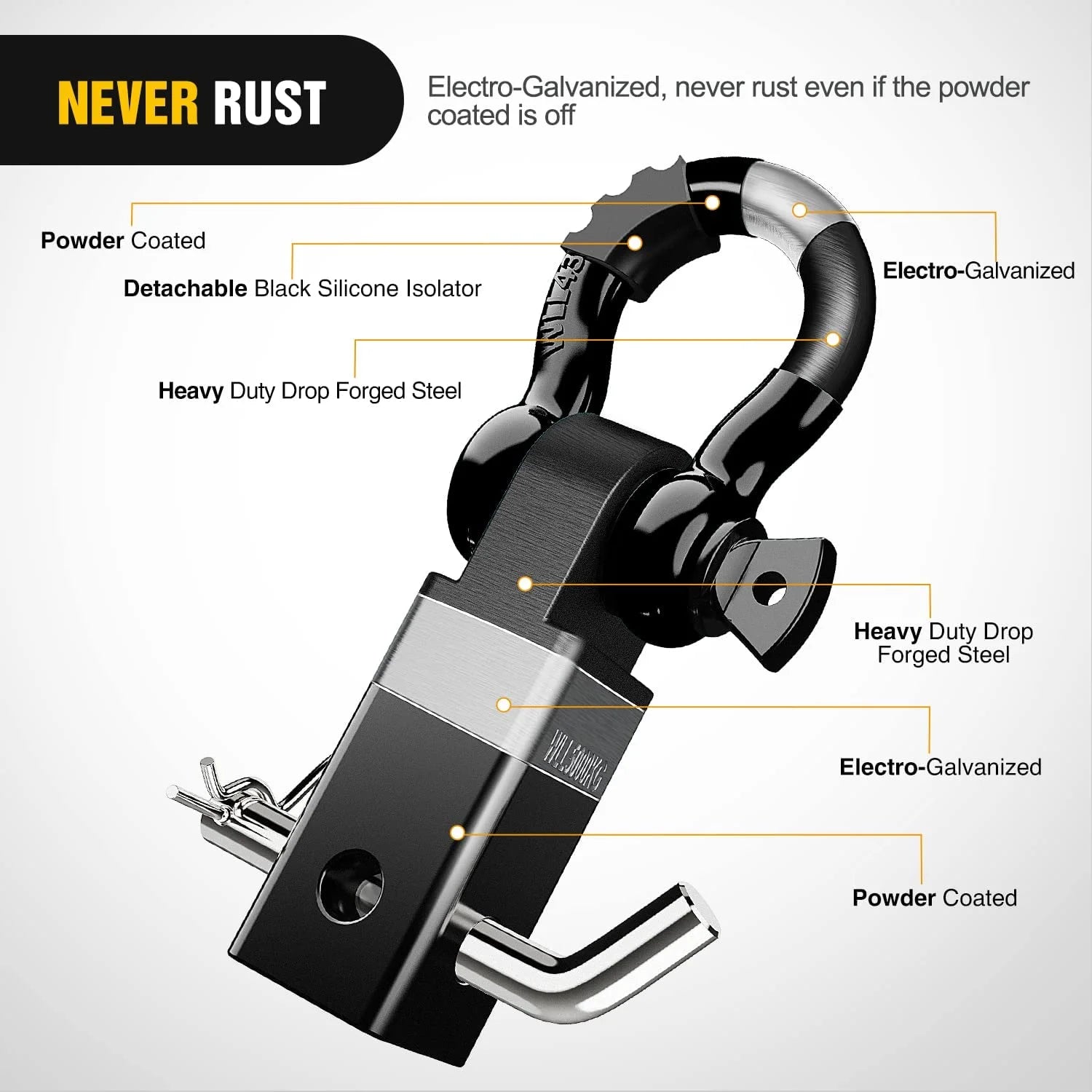 Shackle Hitch Receiver 2Inch 45000 Lbs Breaking Strength 3/4" D Ring Shackle W/Trailer Hitch Pin Heavy Duty Solid Recovery Towing Kit for Trucks Jeeps Off-Road