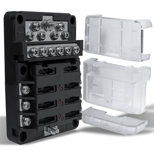 True Mods 6 Way Fuse Box with 12 Ground Negative Busbar for Automotive [12V - 32V DC] [100 Amp Max] [Modular Design] [ATC/ATO Fuses] [LED Indicator] Auto Marine Ground Fuse Block