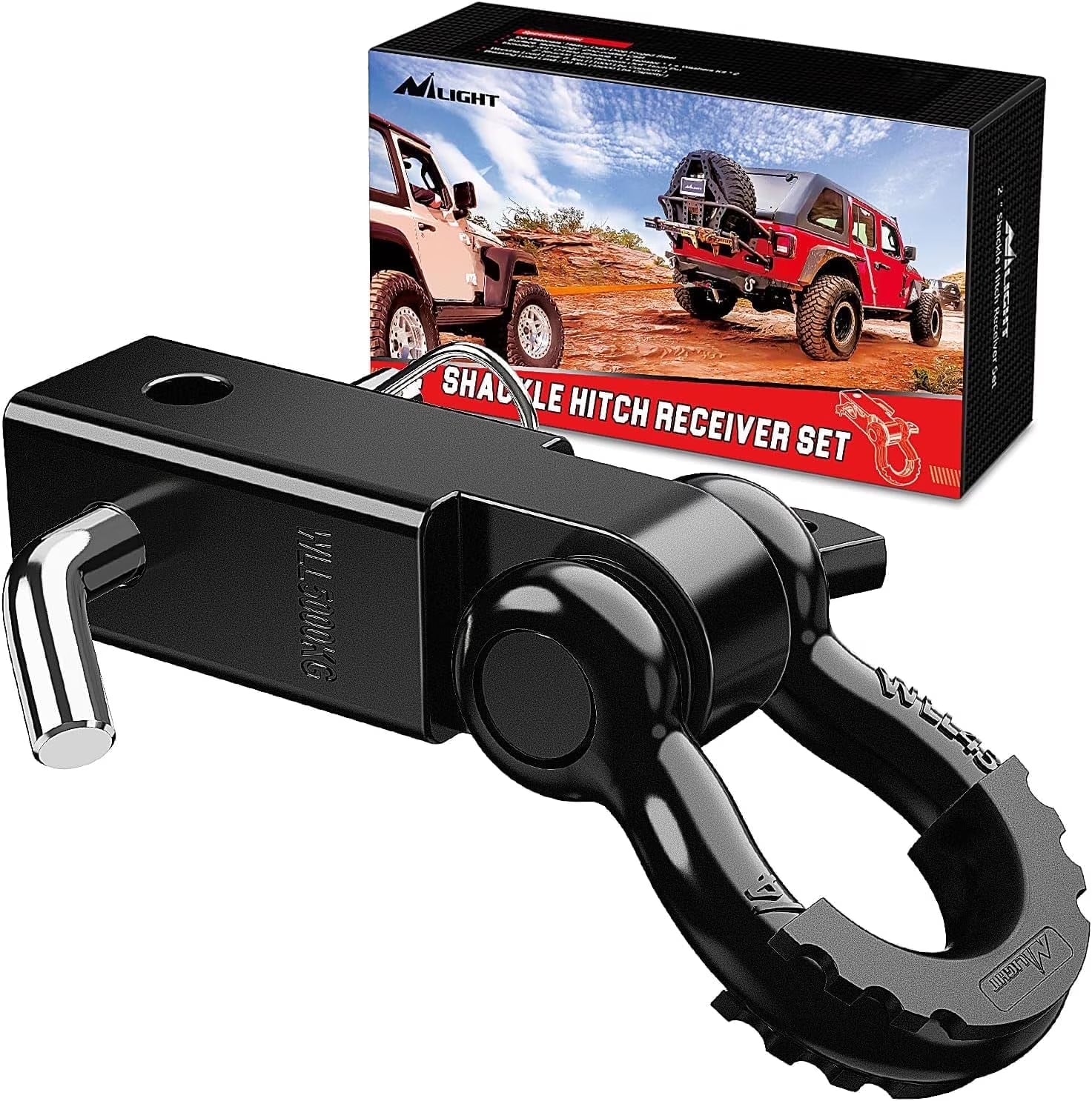 Shackle Hitch Receiver 2Inch 45000 Lbs Breaking Strength 3/4" D Ring Shackle W/Trailer Hitch Pin Heavy Duty Solid Recovery Towing Kit for Trucks Jeeps Off-Road