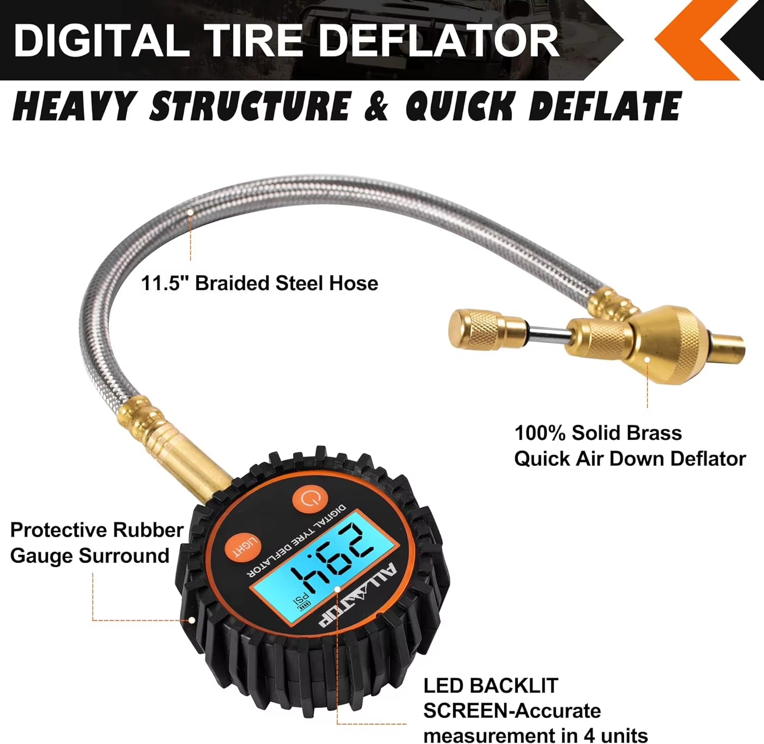 Professional Rapid Air down 4X4 Tire Deflator Kit Pressure Gauge 250 PSI Accurate & Fast Tire Air down Tools Rapid Tire Deflator