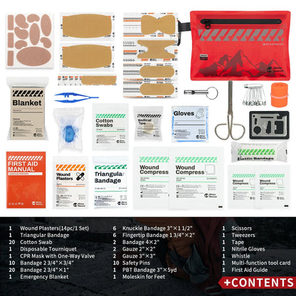 Small First Aid Kit  Ultralight Waterproof Medical Kit for Hiking Camping Backpacking Cycling Travel Vehicles 105PC