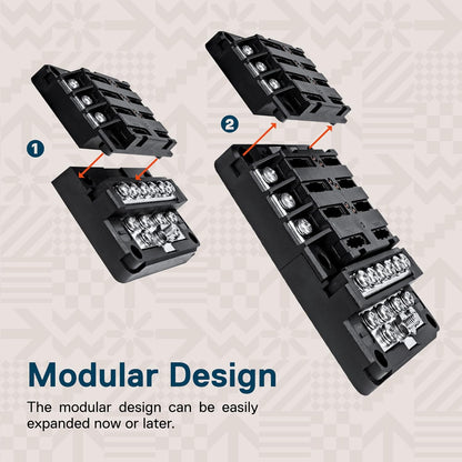 True Mods 6 Way Fuse Box with 12 Ground Negative Busbar for Automotive [12V - 32V DC] [100 Amp Max] [Modular Design] [ATC/ATO Fuses] [LED Indicator] Auto Marine Ground Fuse Block
