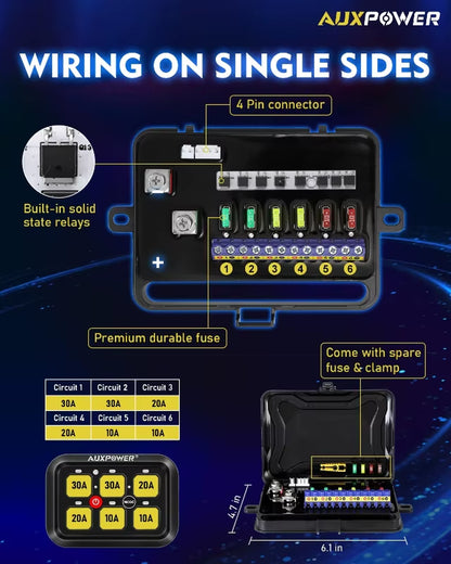 RGB 6 Gang Switch Panel 12V 24V LED Background Light On-Off Switch Controller for Car ATV Boat (Without App)