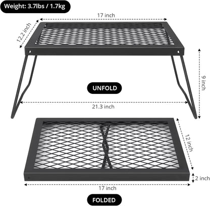 Folding Campfire Grill, Heavy Duty Steel Mesh Grate, Portable Camping Grates over Fire Pit, Camp Fire Cooking, Grilling Rack