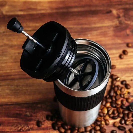 Portable Coffee Maker French Press Insulated Mug with Double Walled Insulated Vacuum Coffee Tea Thermos Mug for Travel Outdoor